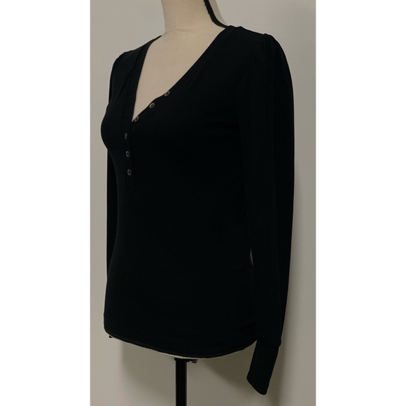 Loft V-Neck Long Sleeve Ribbed Top Black Size S - Picture 3 of 5